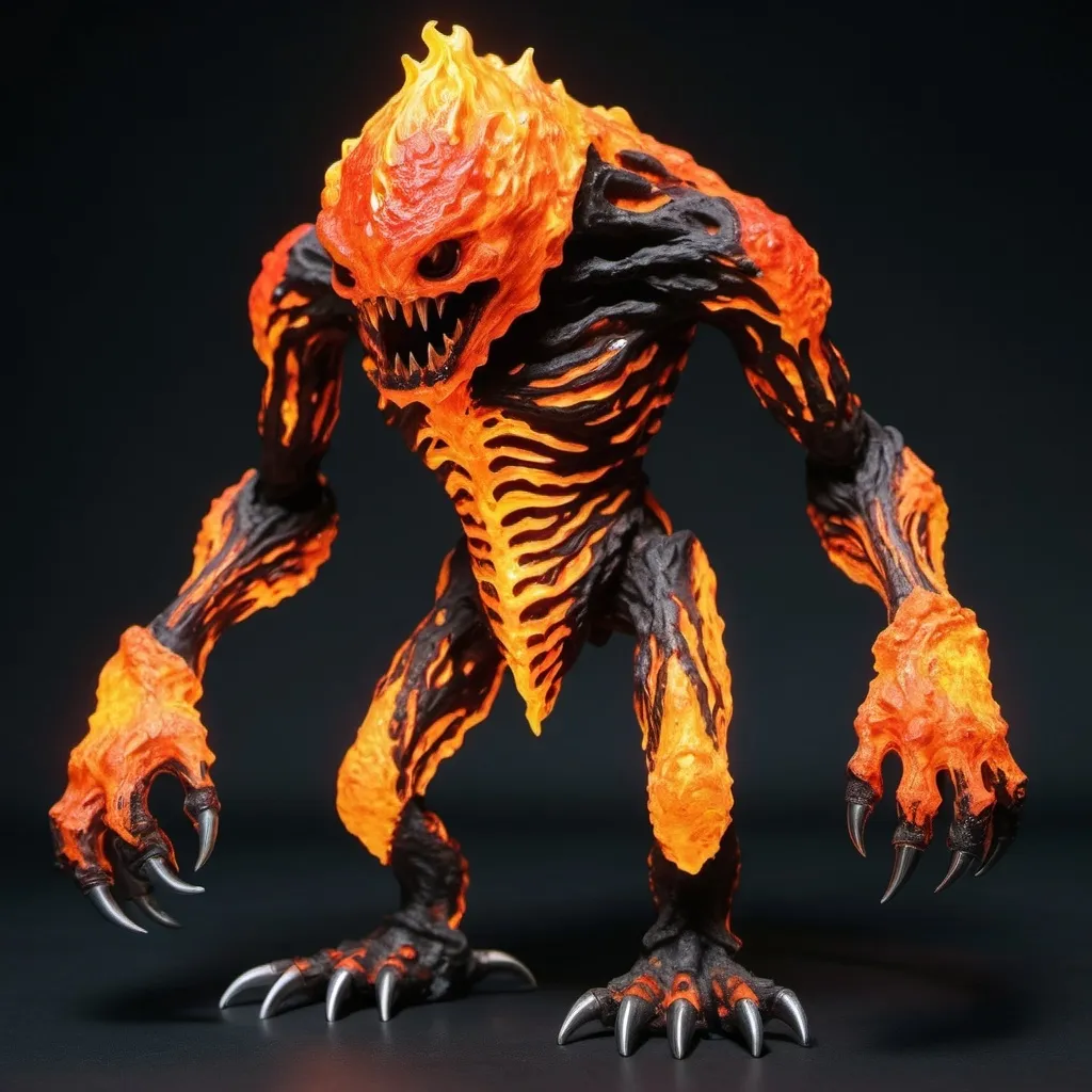 Prompt: a Bipedal humnaoid monster made from cooled and molten lava
