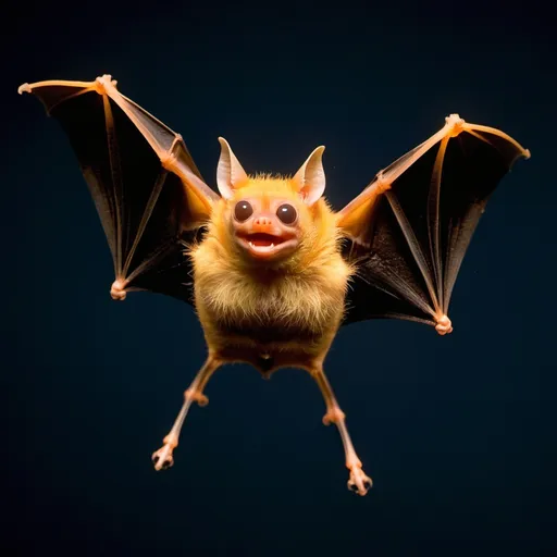 Prompt: an orange hog-nosed bat that flies at night