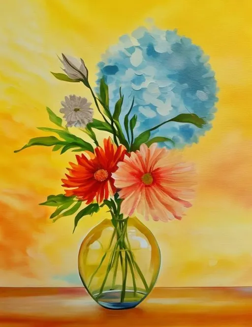 Prompt: Add an acrylic painted flower vase onto the painting 


