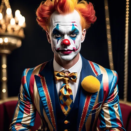 Prompt: High end clown fashion chic formal wear luxury circus gala