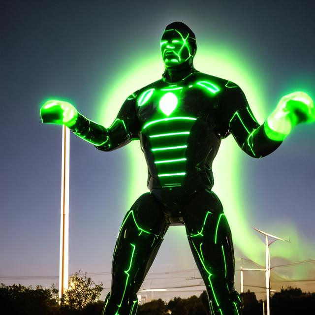 Prompt: a man made of green electricity