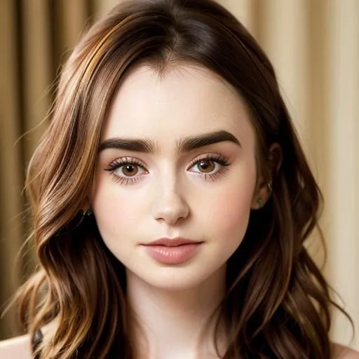 Prompt: Head and shoulders portrait of beautiful Lily Collins




