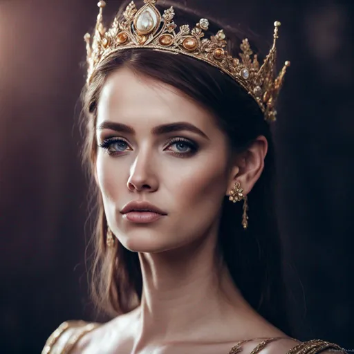 Prompt: Stunning beautiful woman, young queen , portrait HD