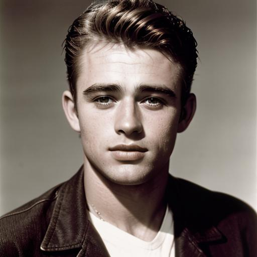 Prompt: Head and shoulders portrait of handsome James Dean