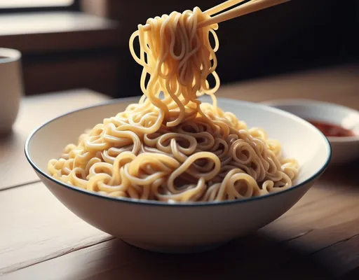 Prompt: A noodles in artstyle on a table in a video 