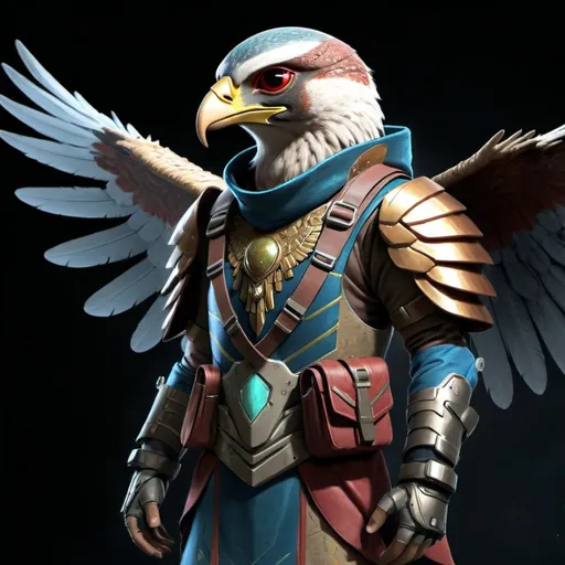 Prompt: Sci-fi Falcon alien in power armor with eagle wings