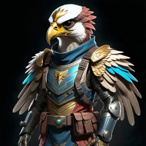 Prompt: Sci-fi Falcon alien in power armor with eagle wings