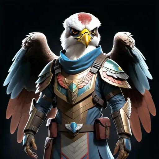 Prompt: Sci-fi Falcon alien in power armor with eagle wings