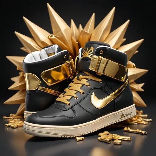 Prompt: Hiphop Gangsta Sneakers  Black and gold No Background Fully Detaied sharp