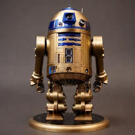 Prompt: {(brass)(teak)(mahogany)(R2D2 robot)}