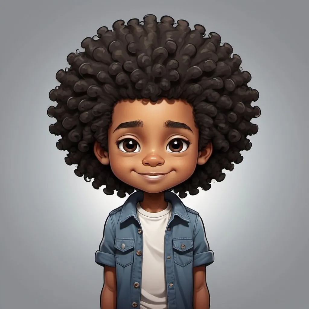 Prompt: African american 2d cartoon 
animated boy child with long black loose
curly afro