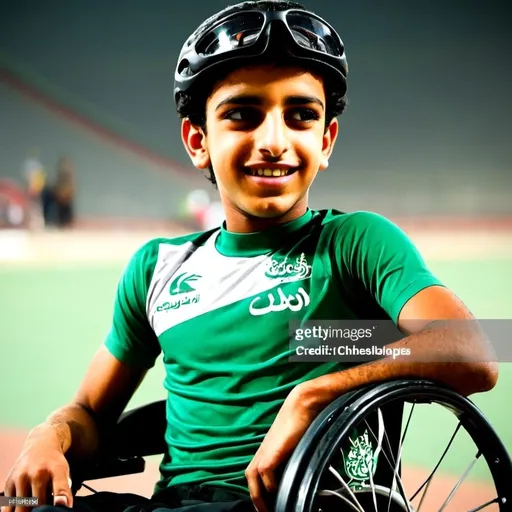 Prompt: 17 year old Saudi male athlete in wheelchair