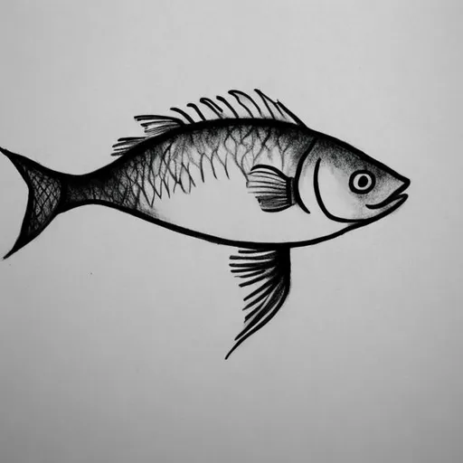 Prompt: A simple fish drawing on a paper on a table