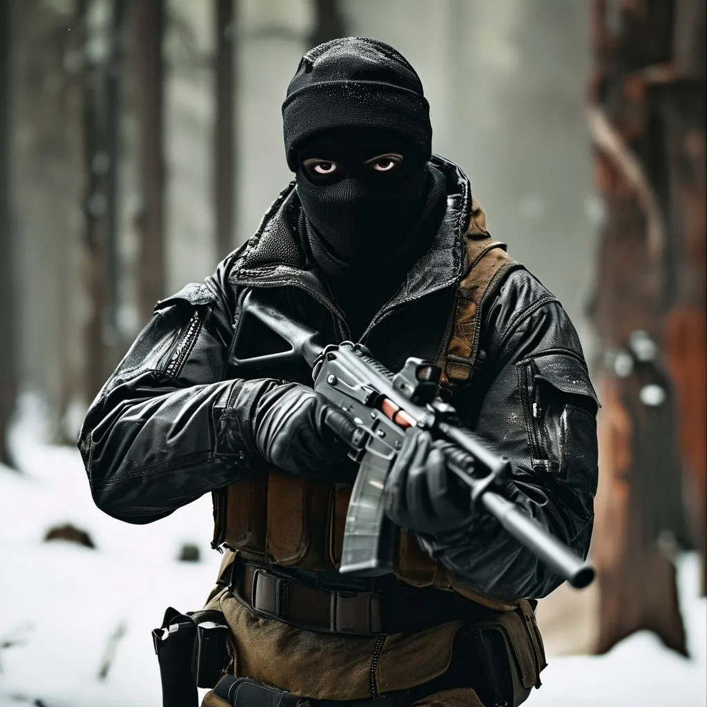 Prompt: black ski mask bandit with gun