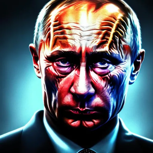 Prompt: Vivid digital painting of Putin in handcuffs, tears streaming down his face, desolate expression, realistic rendering, emotional portrait, high quality, dramatic, political art, somber color palette, intense lighting