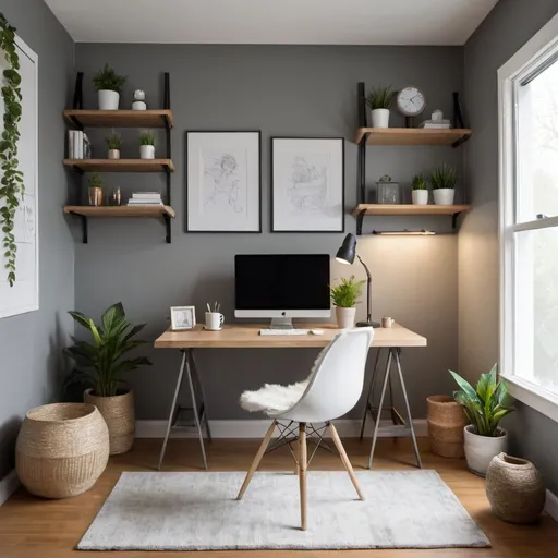 Prompt: A COMFY HYBRID HOME WORKING SPACE FOR HYBRID WORKING