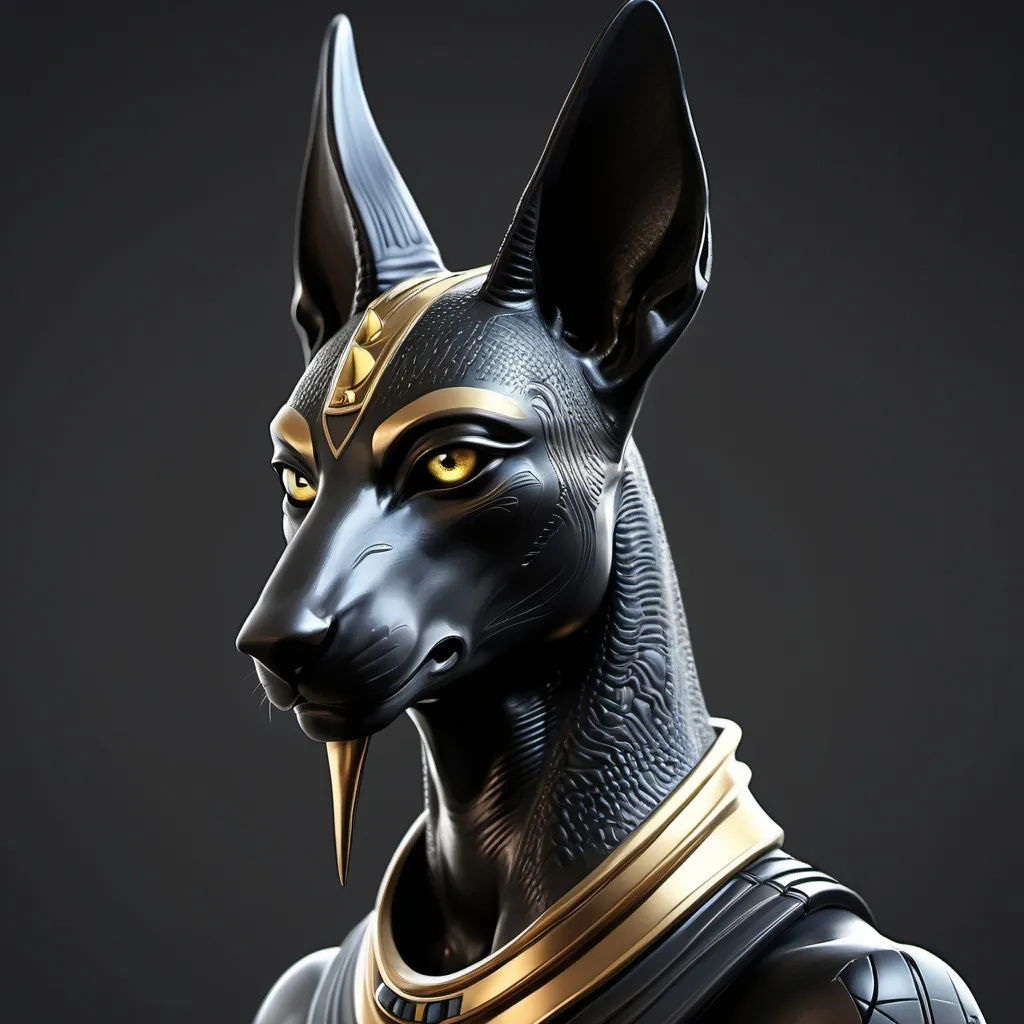 Prompt: anubis, black, mettalic liquid skin, sci fi