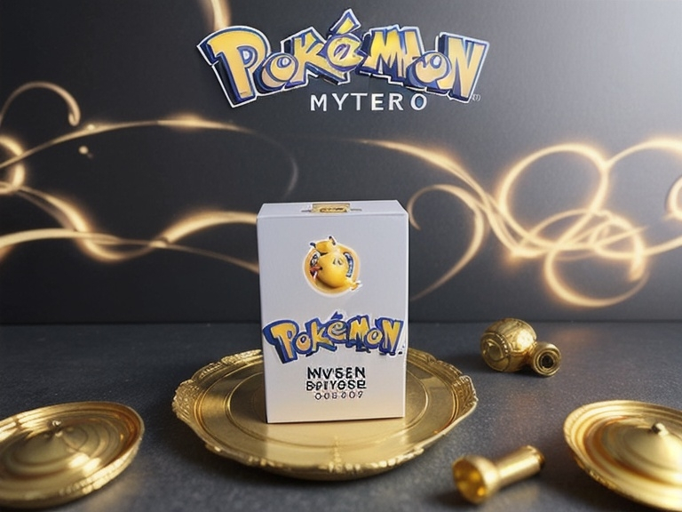 Prompt: can you, please Create a golden Box with the Words Pokémon Mystery Box on it ritten

In the Realistic Style like a Photo shoot for a  advertisment

it should Heaven, background included all of the for Elements