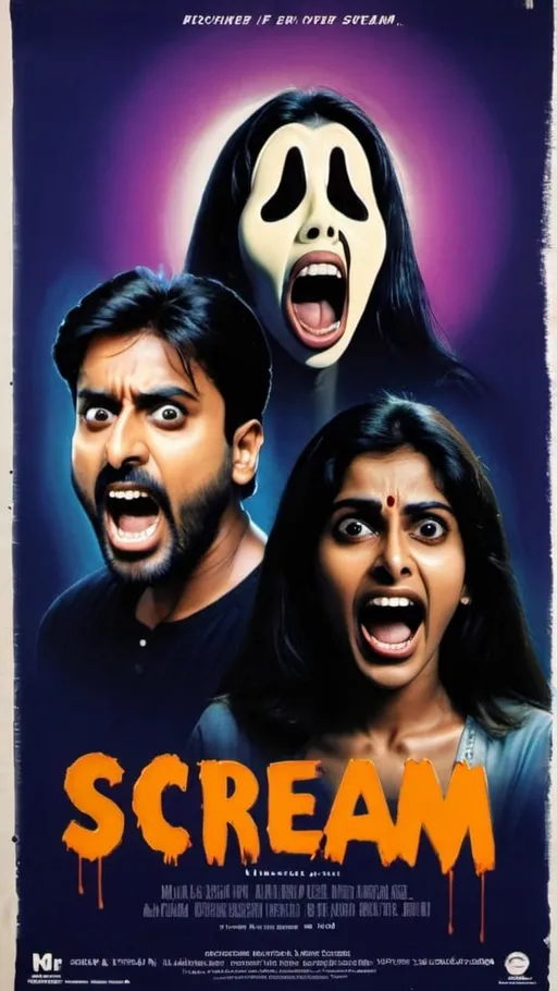 Prompt: 1990s-style Bollywood movie poster for an Indian remake of Scream 