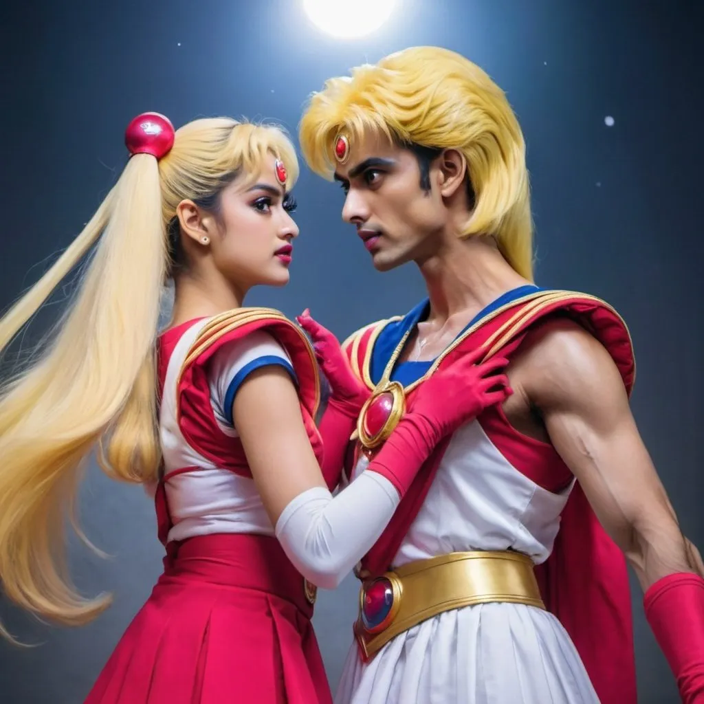 Prompt: Bollywood Sailor Moon live action fight scene