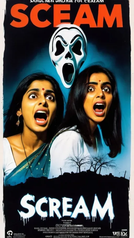Prompt: 1990s-style Bollywood movie poster for an Indian remake of Scream 