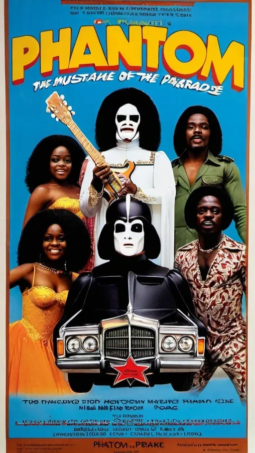 Prompt: Poster for a Nollywood remake of the musical movie Phantom of the Paradise, 1970s 