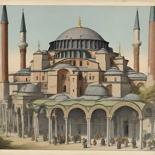 Prompt: exterior view of Istanbul hagia sophia colored drawing