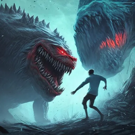 Prompt: Mr beast vs a massive creature from the silent world