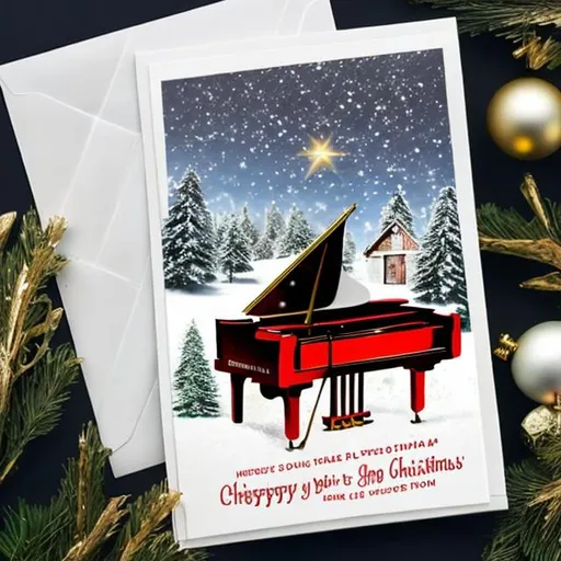 Prompt: Make a Christmas card with a piano on it