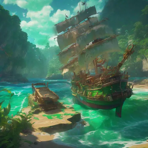 Prompt: One piece style Jolly roger 8k resolution concept art by Greg Rutkowski dynamic lighting hyperdetailed intricately detailed Splash art trending on Artstation triadic colors Unreal Engine 5 volumetric lighting Alphonse Mucha WLOP Jordan Grimmer Emerald green and Marine blue