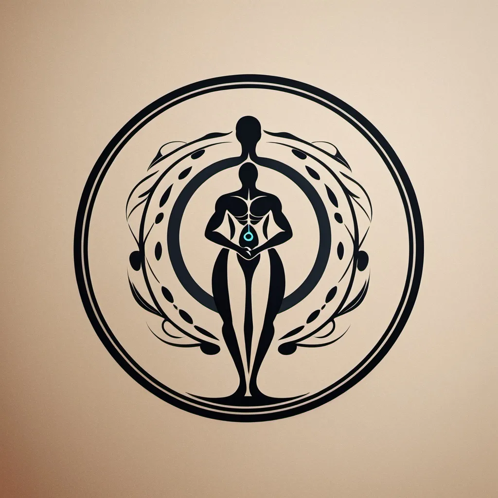 Prompt: I want to create a company logo. Tha shape will be a circle that represents the human potential. The company is dedicated to restore health individuals in a natural way, using the ancestral knowledge with the modern technology. The style will be natural and ancestral human art