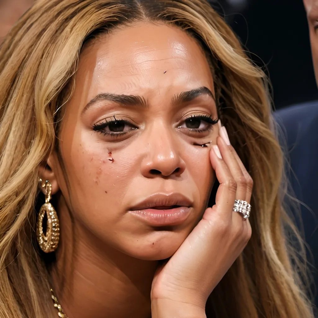 Prompt: Beyonce crying looking sad and depressed 