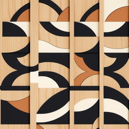 Prompt: Pattern suitable for manufacture using timber veneer, based on Memphis and bauhaus design movements