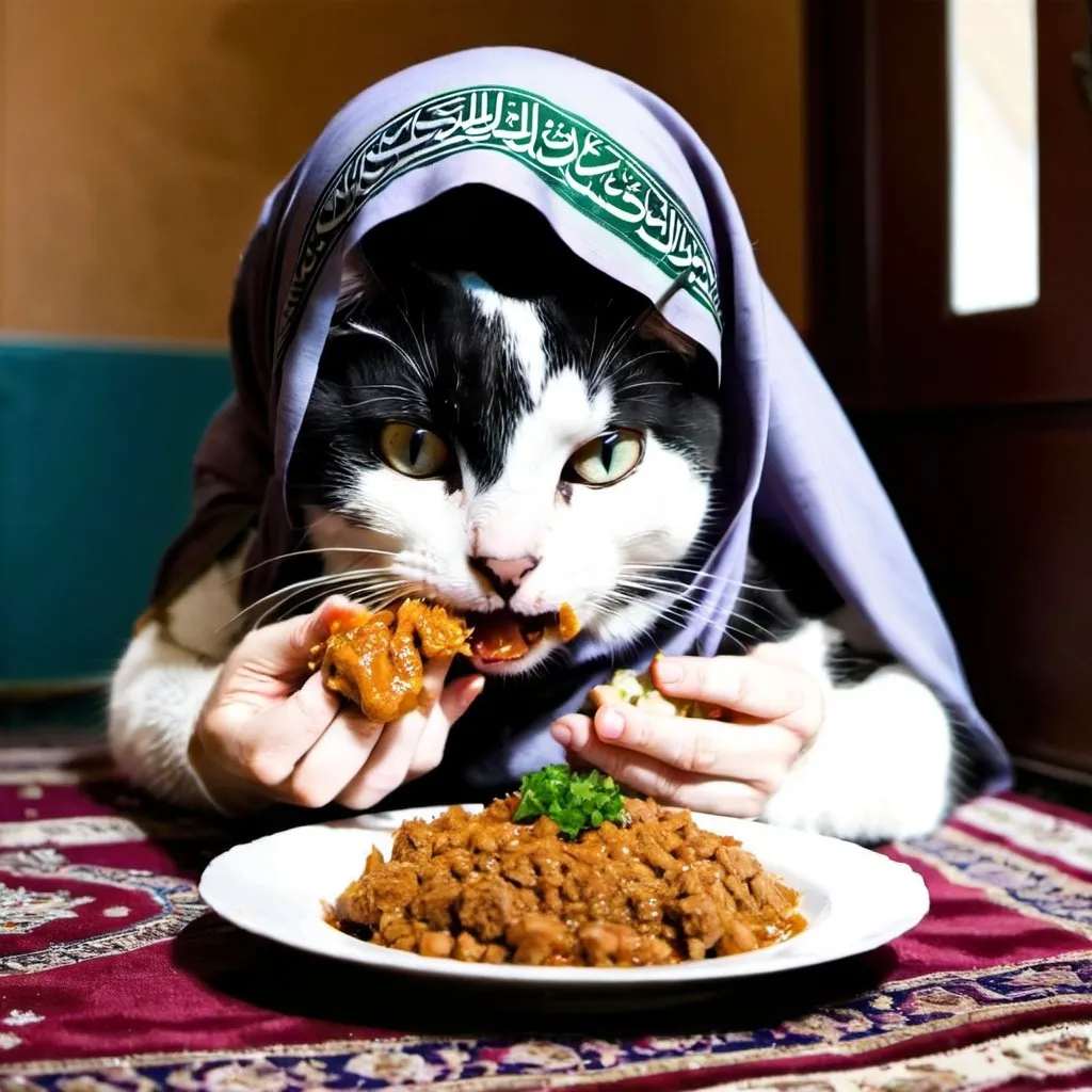 Prompt: Cat is eating Muslim 