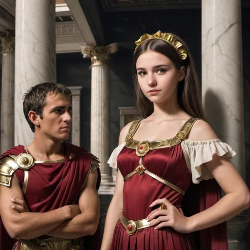 Prompt: a youth girl between a caesar and a teaser
