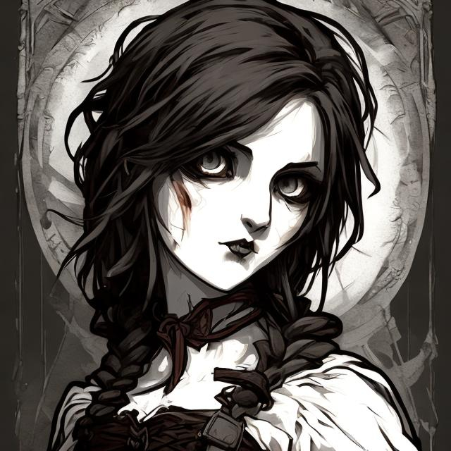 Prompt: Create a new human character about the game Fear & Hunger with the same art style as the game, with the style of canvas painting, with gothic atmosphere 