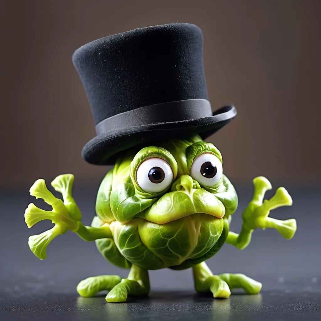 Prompt: A Brussel sprout with a top hat 