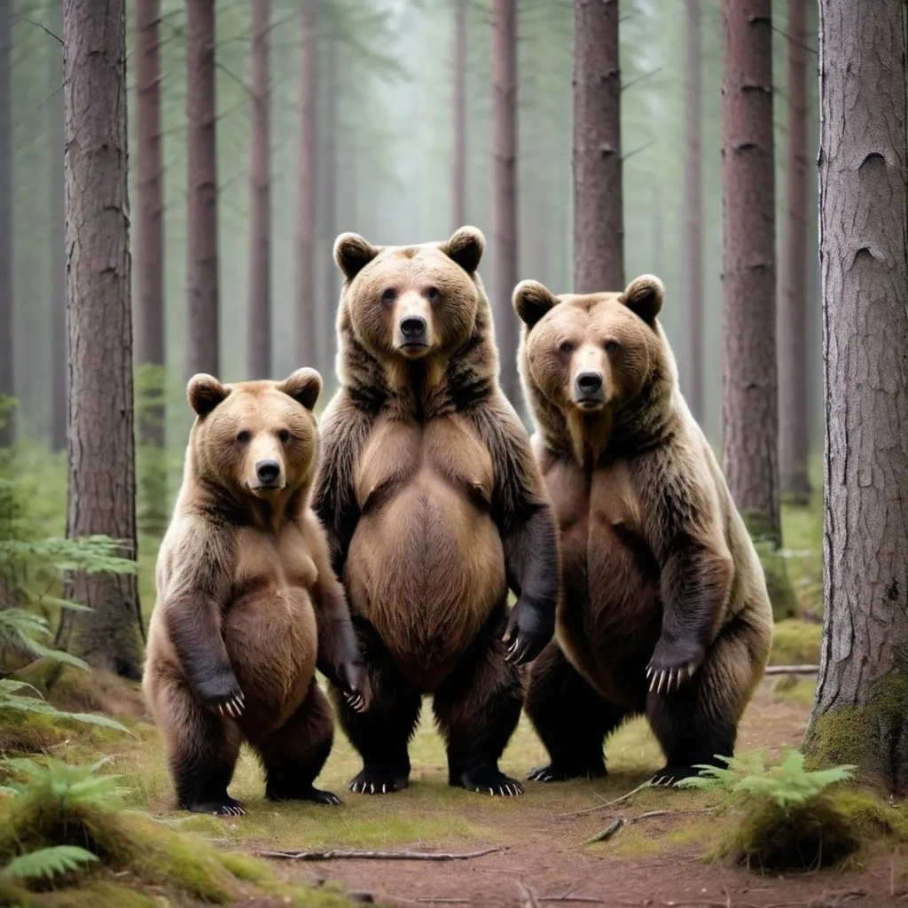 Prompt: Generate  3 bears in a forest  in one picture