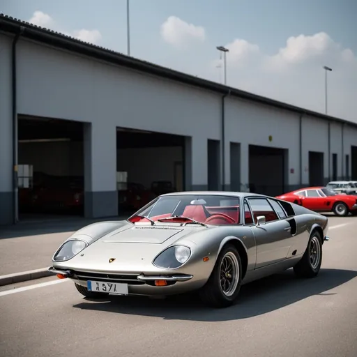 Prompt: a stunning  Lamborghini,  outside of Ferrari factory in Maranello,  1965 scenery photorealistic capture using Nikon Z7 II lens: NIKKOR Z 24-70mm f/2.8 S