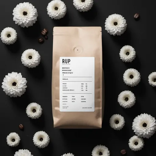 Prompt: label minimalist aesthetics black and white coffee details brazilia washed 1UP COFFEE ROASTERY FLOWERS PICTURE

