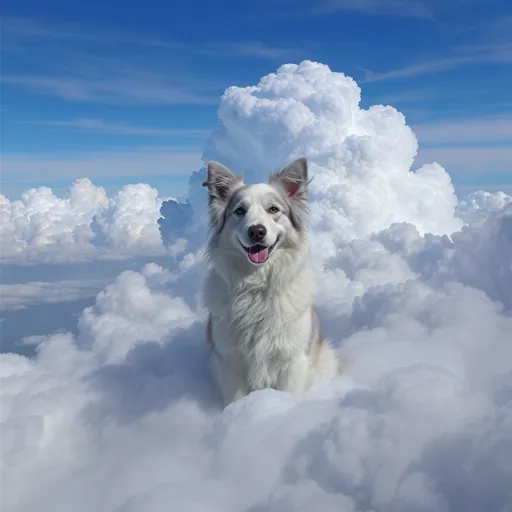 Prompt: a dog sitting in thhe clouds
