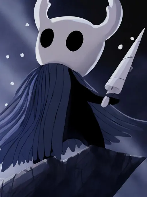 Prompt: create the ghost character from the hollow knight game franchise, the character has a black body and wears a beetle skull on his head, he always carries a kind of scarf and carries with him a stinger that he uses as a weapon perfect image, best quality the best image that ai can create