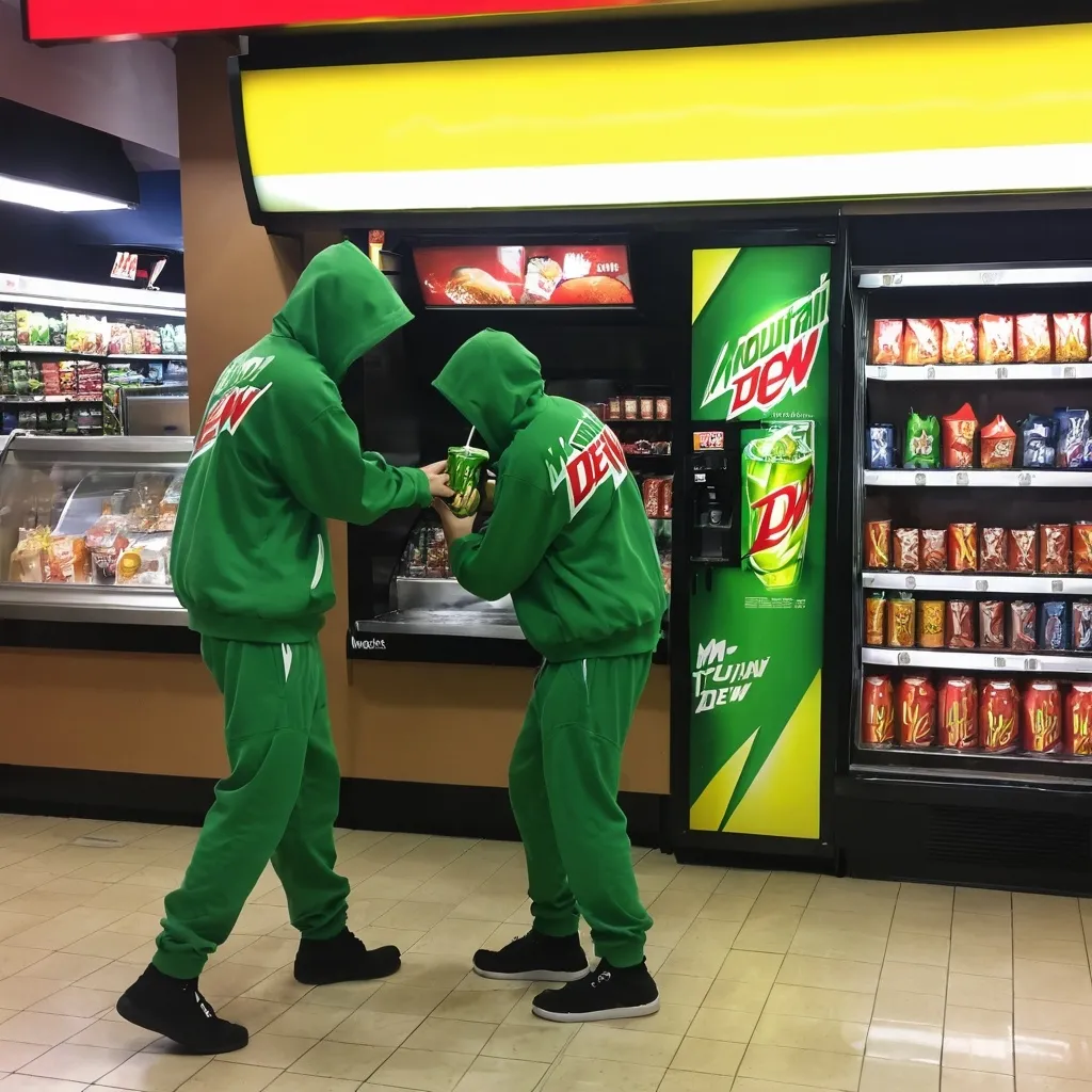 Prompt: wizards stealing mountain dew from mcdonalds