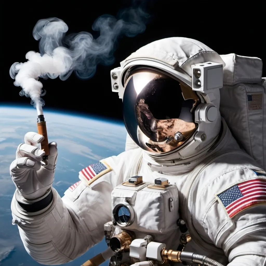 Prompt: astronaut smokes an electronic cigarette