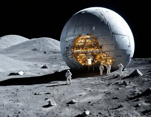 Prompt: Astronauts building a huge spherical spacecraft on the moon