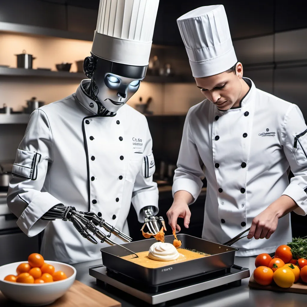 Prompt: A chef vs. a recipe-generating AI or robotic chef.