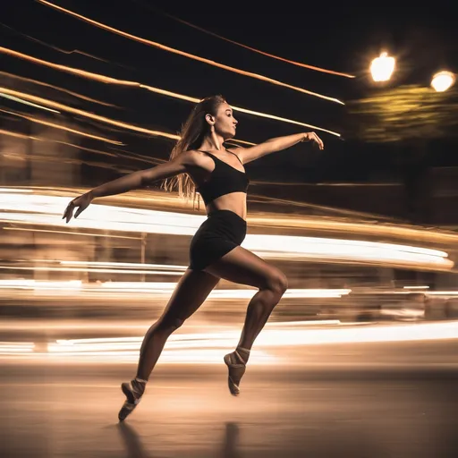 Prompt: dancer in motion, captured with long exposure photography Nikon D850 DSLR camera f/4. ISO 200