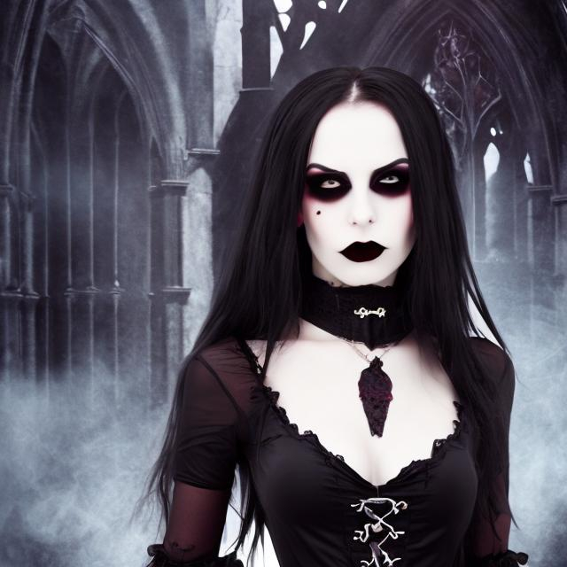 Prompt:  gothic vampiric woman  with black dress 