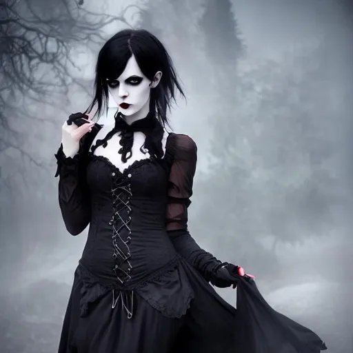 Prompt:  gothic vampiric woman  with black dress 