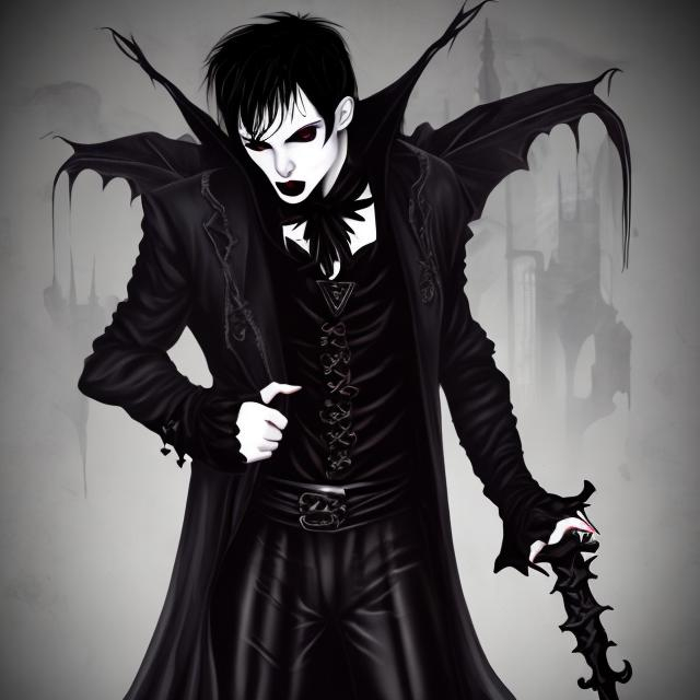 Prompt:  gothic vampiric man  with black dress 